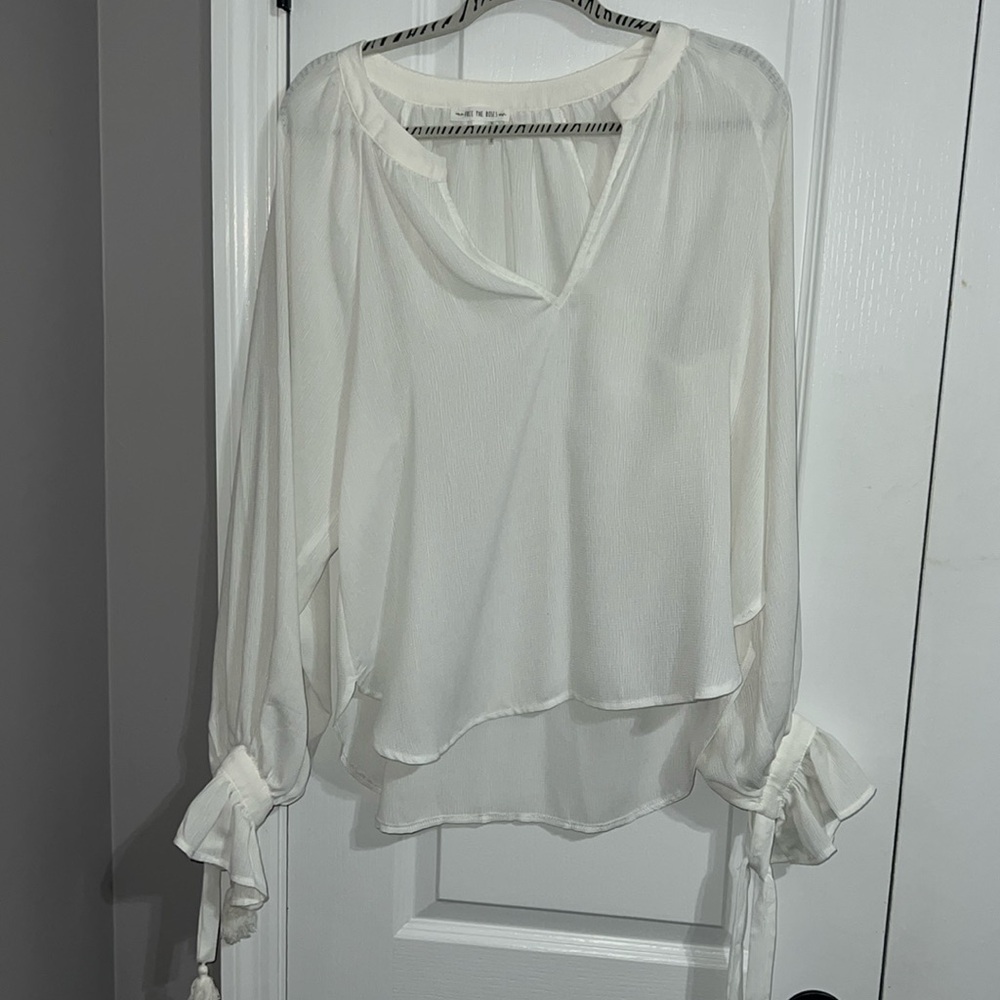 White blouse with tie sleeves